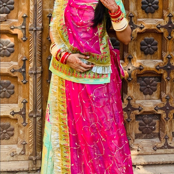 white christmas dresses Banarasi 32 Kali Brighter Double color Premium quality Rajputi Poshak- –  Saundaryam Fashions